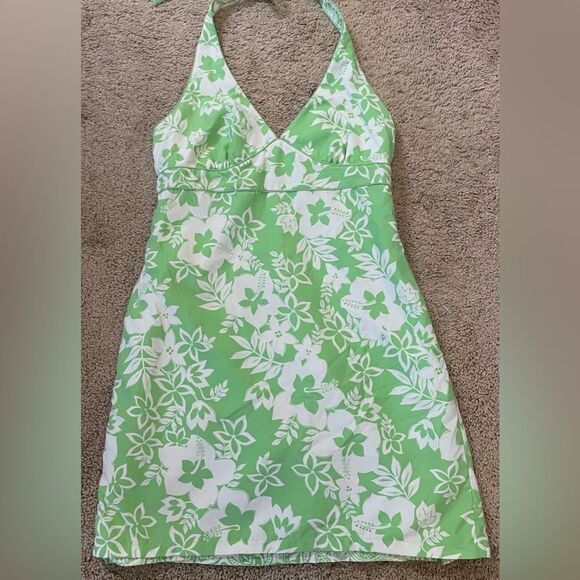 Reversible Halter Swim & Vacation Dress, Green & White, size Medium - Picture 1 of 6